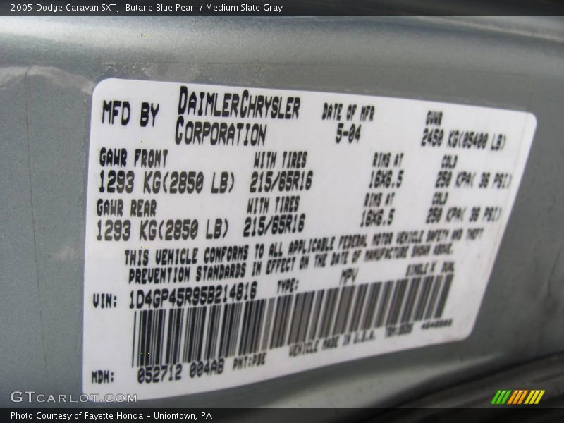 Butane Blue Pearl / Medium Slate Gray 2005 Dodge Caravan SXT