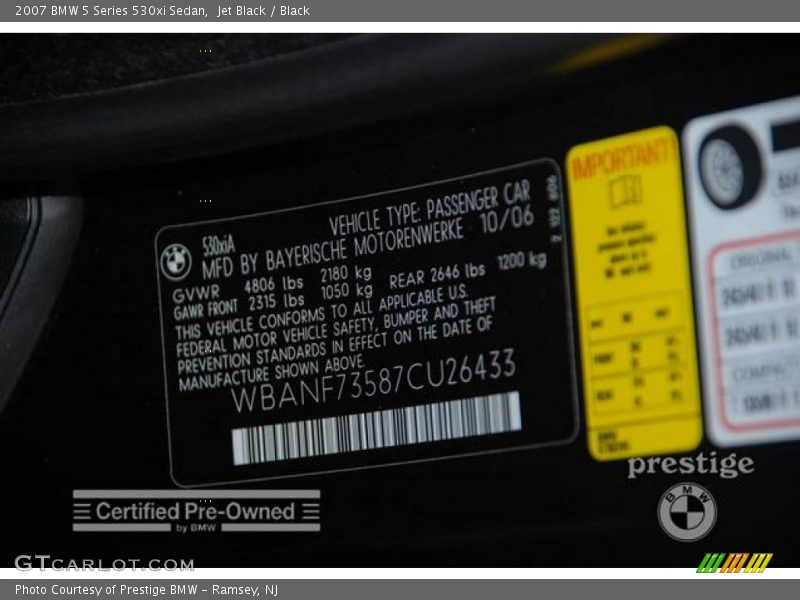 Jet Black / Black 2007 BMW 5 Series 530xi Sedan