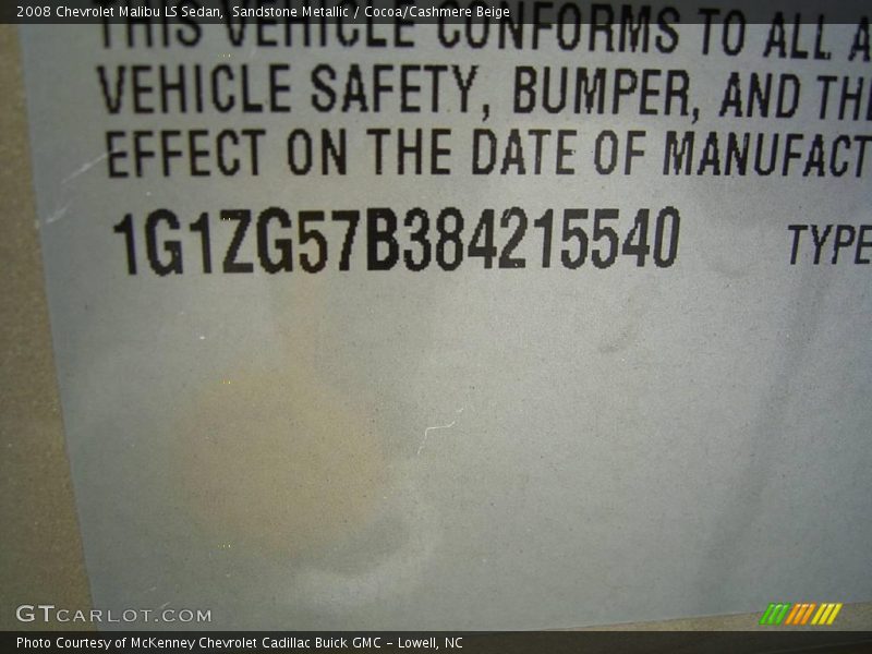 Sandstone Metallic / Cocoa/Cashmere Beige 2008 Chevrolet Malibu LS Sedan