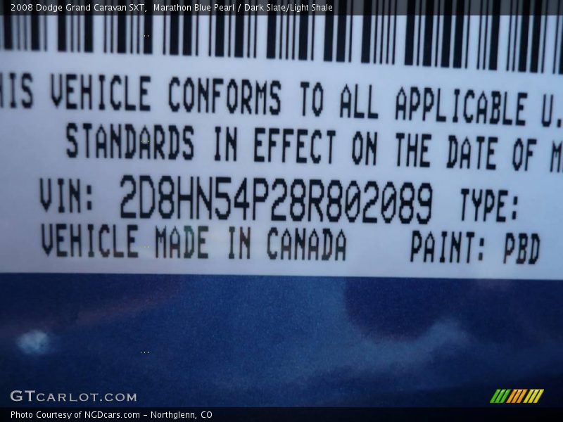 Marathon Blue Pearl / Dark Slate/Light Shale 2008 Dodge Grand Caravan SXT