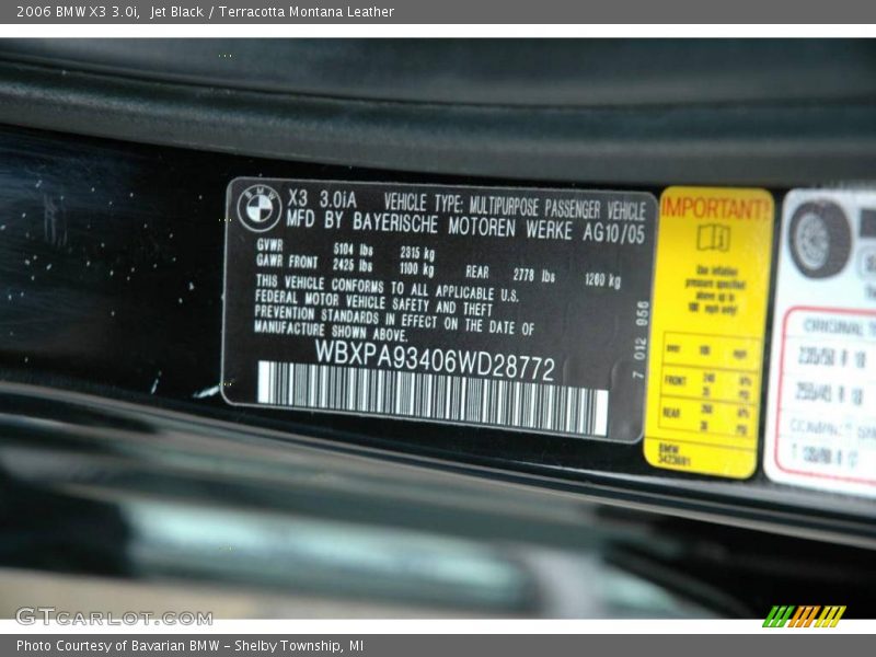 Jet Black / Terracotta Montana Leather 2006 BMW X3 3.0i