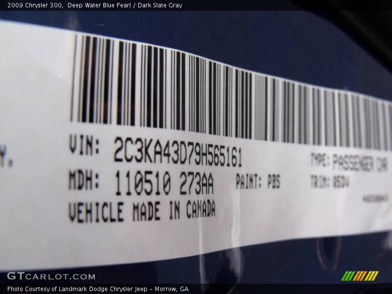 Deep Water Blue Pearl / Dark Slate Gray 2009 Chrysler 300