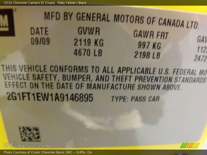 Rally Yellow / Black 2010 Chevrolet Camaro SS Coupe