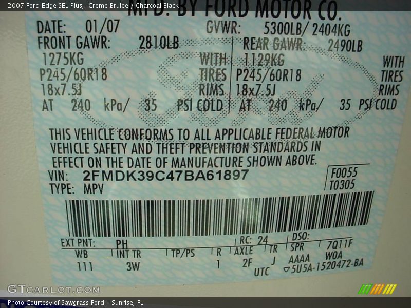 Creme Brulee / Charcoal Black 2007 Ford Edge SEL Plus