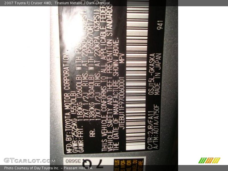 Titanium Metallic / Dark Charcoal 2007 Toyota FJ Cruiser 4WD