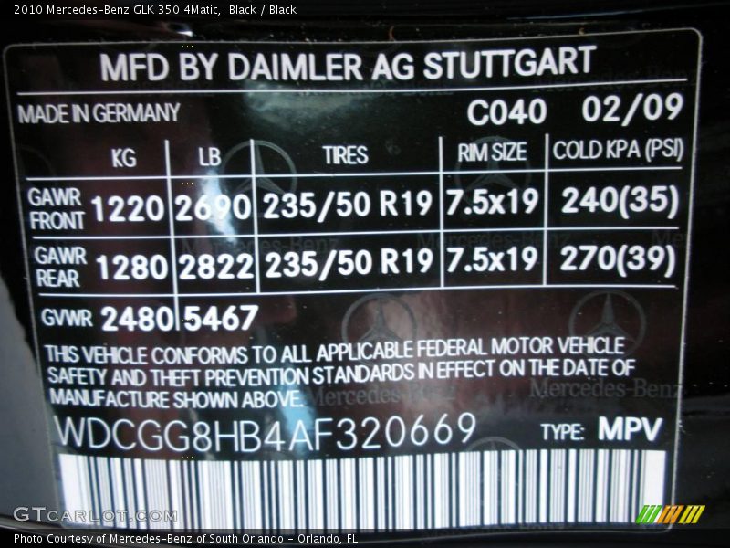 Black / Black 2010 Mercedes-Benz GLK 350 4Matic