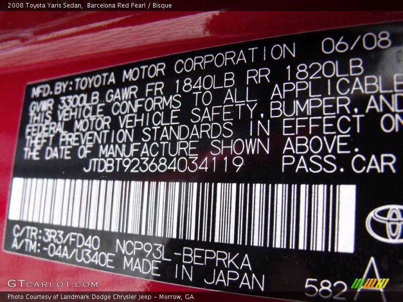 Barcelona Red Pearl / Bisque 2008 Toyota Yaris Sedan