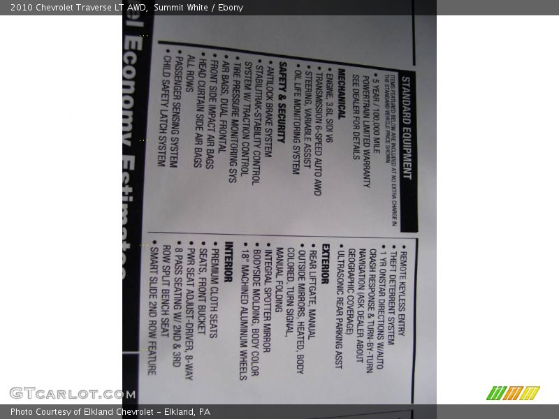Summit White / Ebony 2010 Chevrolet Traverse LT AWD