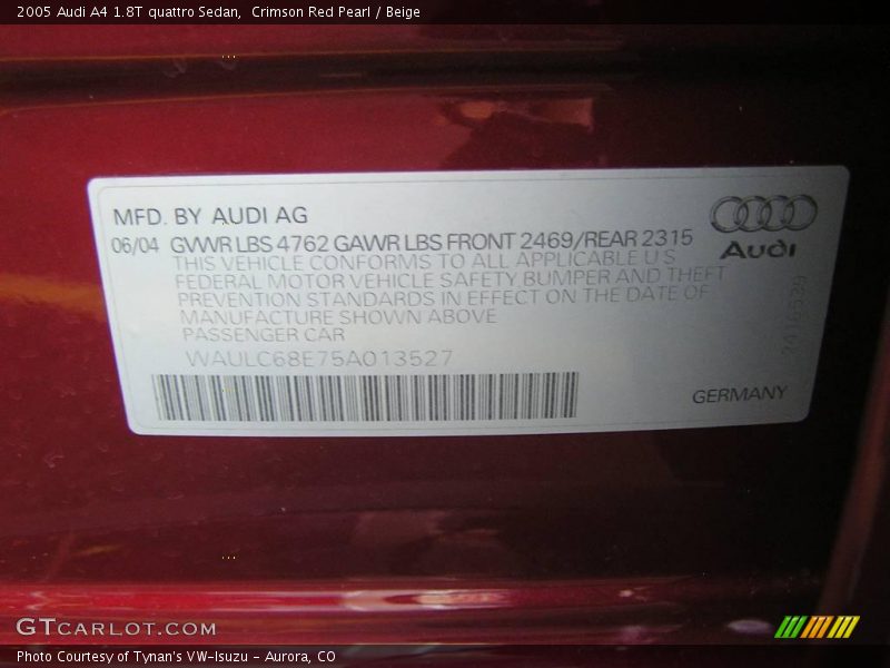 Crimson Red Pearl / Beige 2005 Audi A4 1.8T quattro Sedan