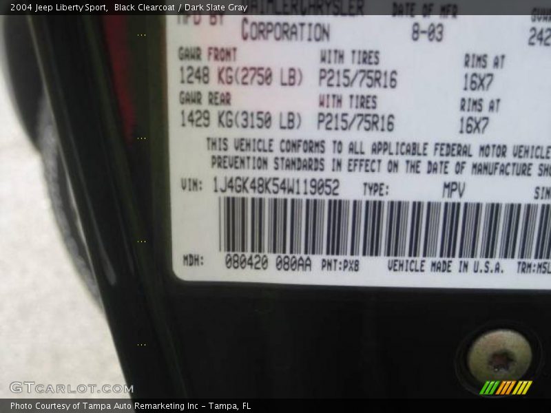 Black Clearcoat / Dark Slate Gray 2004 Jeep Liberty Sport
