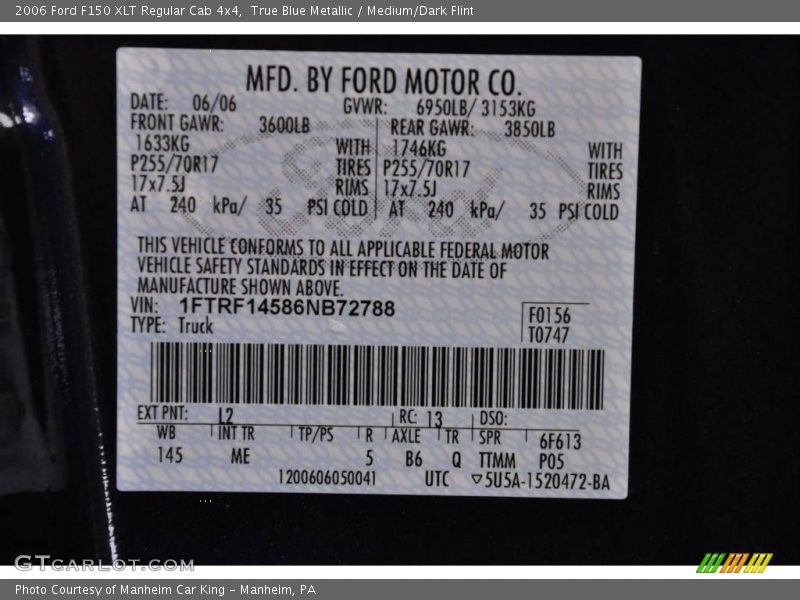 True Blue Metallic / Medium/Dark Flint 2006 Ford F150 XLT Regular Cab 4x4