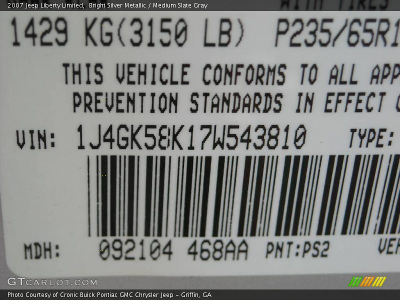 Bright Silver Metallic / Medium Slate Gray 2007 Jeep Liberty Limited