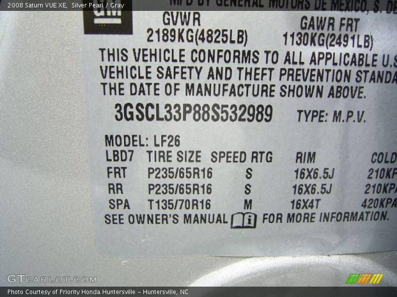 Silver Pearl / Gray 2008 Saturn VUE XE
