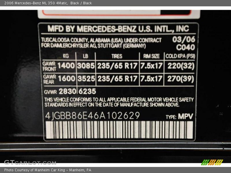 Black / Black 2006 Mercedes-Benz ML 350 4Matic