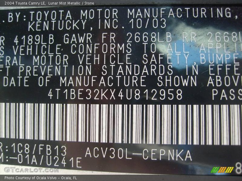 Lunar Mist Metallic / Stone 2004 Toyota Camry LE