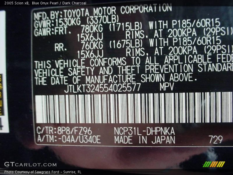 Blue Onyx Pearl / Dark Charcoal 2005 Scion xB