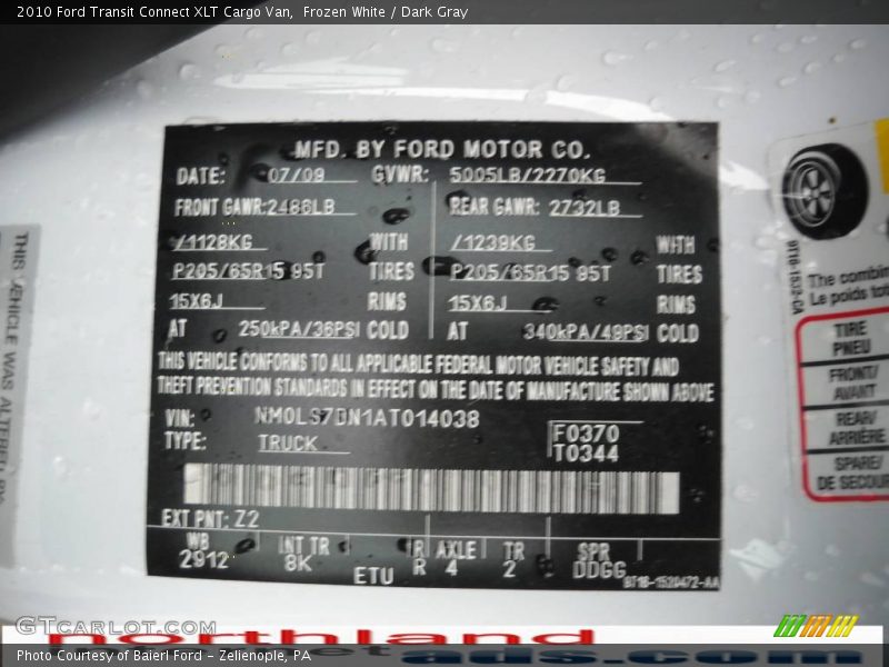 Frozen White / Dark Gray 2010 Ford Transit Connect XLT Cargo Van
