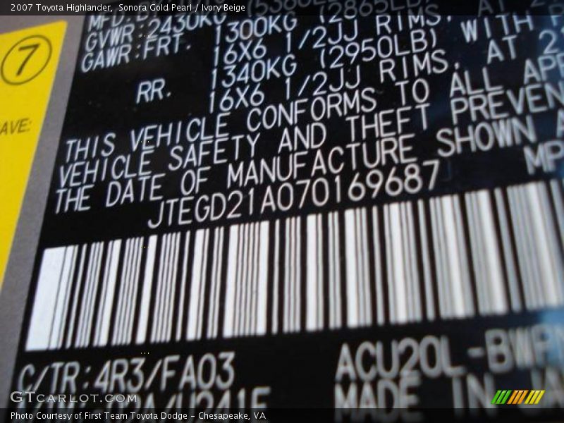 Sonora Gold Pearl / Ivory Beige 2007 Toyota Highlander
