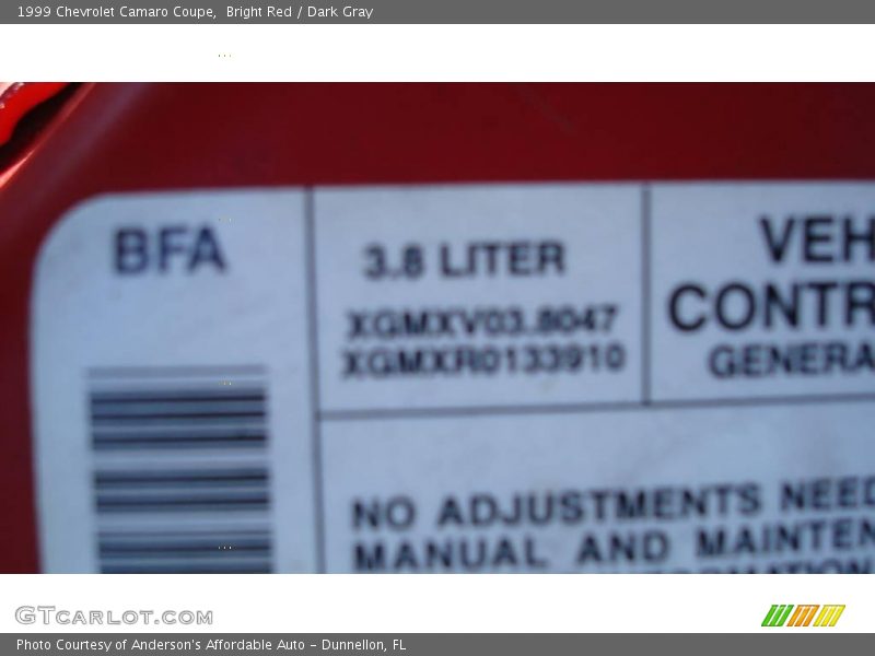 Bright Red / Dark Gray 1999 Chevrolet Camaro Coupe