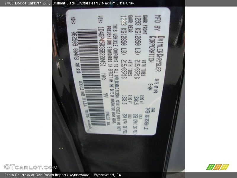 Brilliant Black Crystal Pearl / Medium Slate Gray 2005 Dodge Caravan SXT