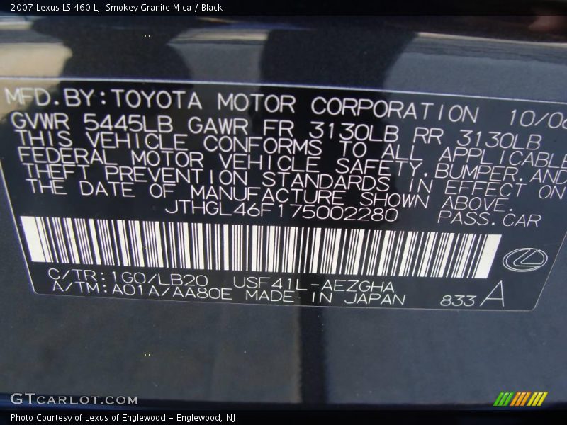 Smokey Granite Mica / Black 2007 Lexus LS 460 L