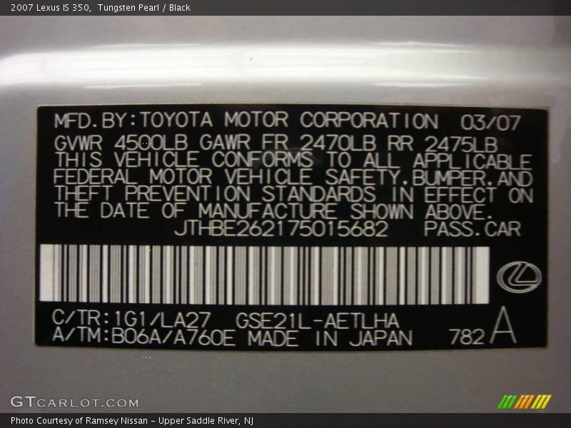 Tungsten Pearl / Black 2007 Lexus IS 350