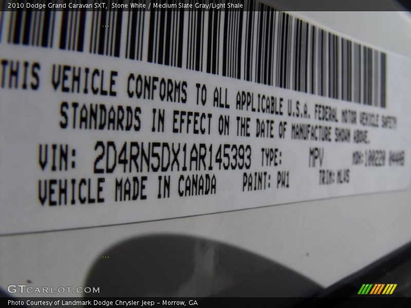 Stone White / Medium Slate Gray/Light Shale 2010 Dodge Grand Caravan SXT