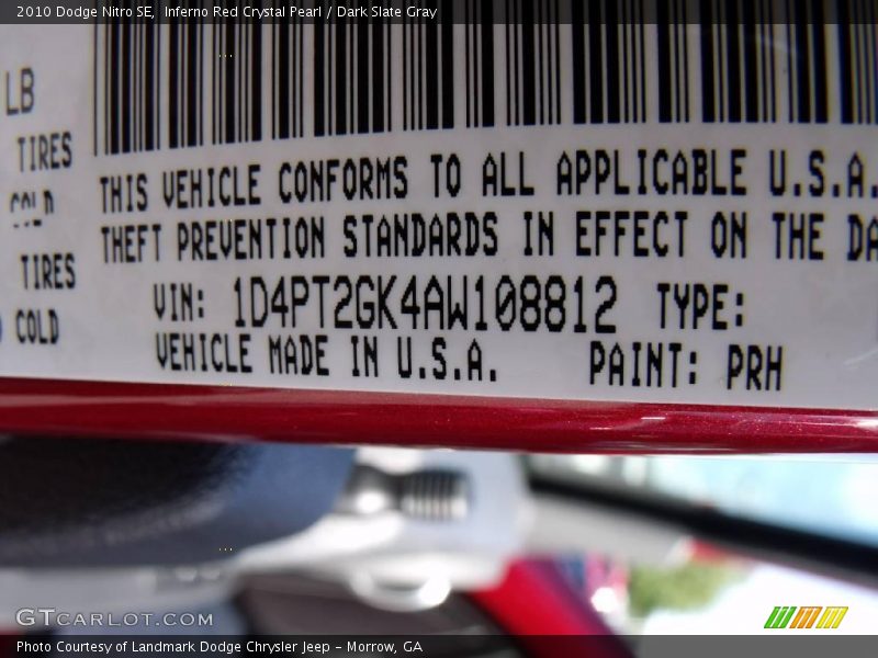 2010 Nitro SE Inferno Red Crystal Pearl Color Code PRH