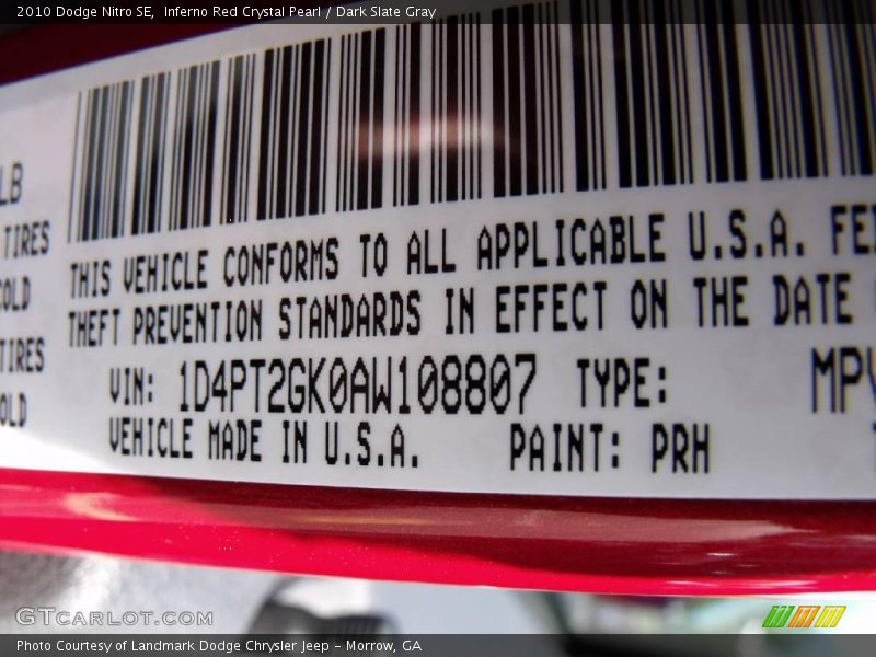 Inferno Red Crystal Pearl / Dark Slate Gray 2010 Dodge Nitro SE