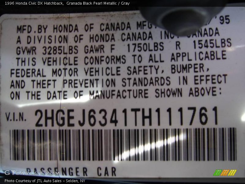 Granada Black Pearl Metallic / Gray 1996 Honda Civic DX Hatchback