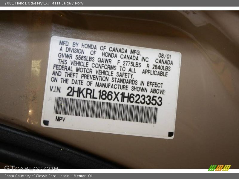 Mesa Beige / Ivory 2001 Honda Odyssey EX