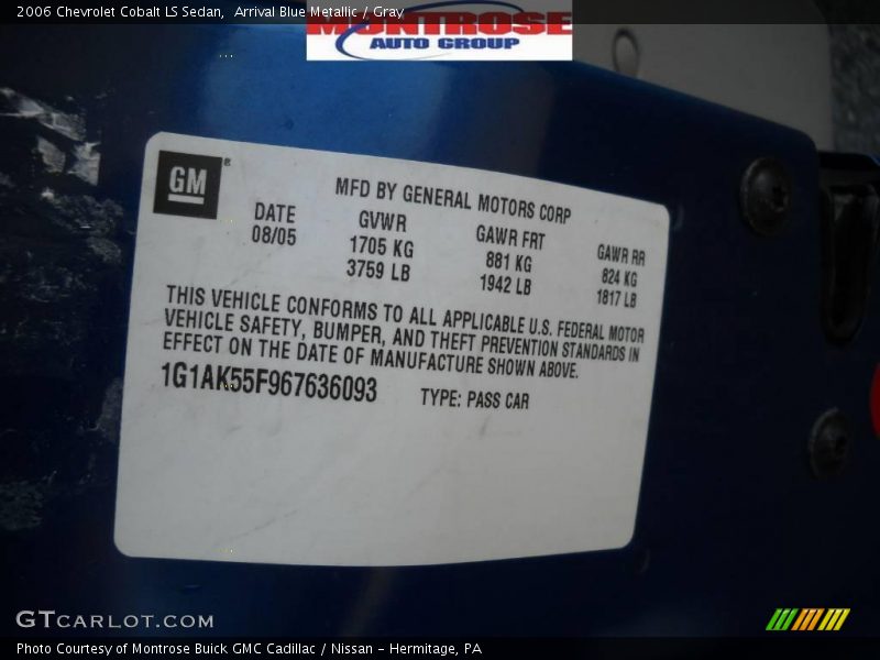 Arrival Blue Metallic / Gray 2006 Chevrolet Cobalt LS Sedan