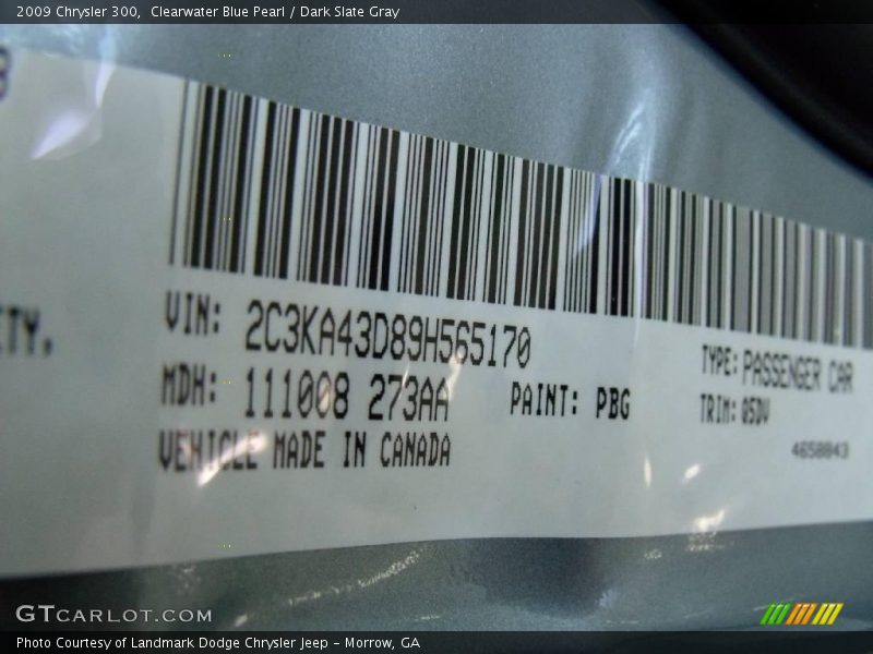Clearwater Blue Pearl / Dark Slate Gray 2009 Chrysler 300