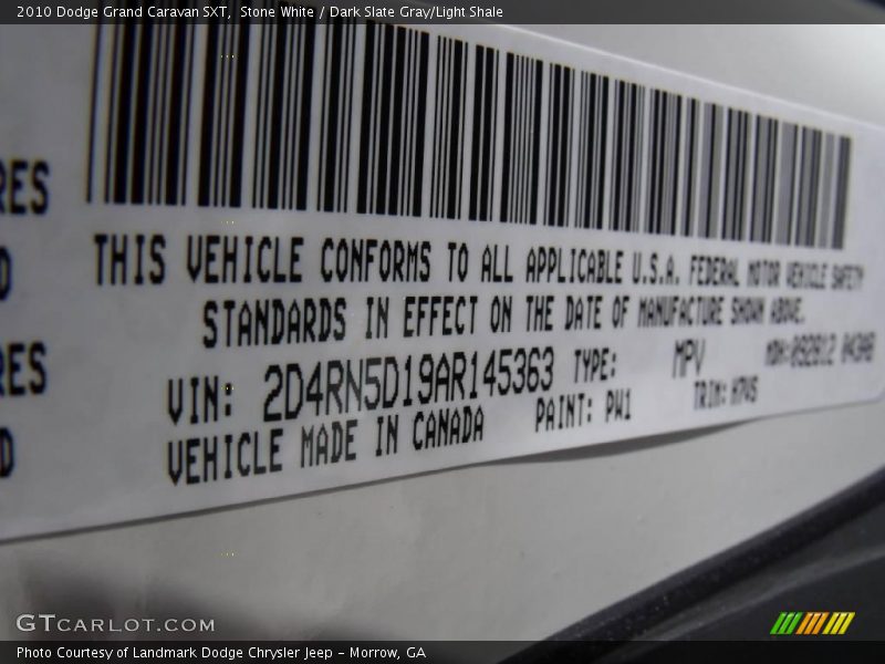 Stone White / Dark Slate Gray/Light Shale 2010 Dodge Grand Caravan SXT