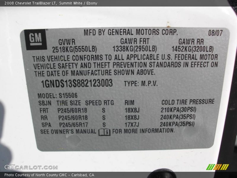 Summit White / Ebony 2008 Chevrolet TrailBlazer LT