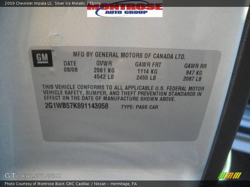 Silver Ice Metallic / Ebony 2009 Chevrolet Impala LS