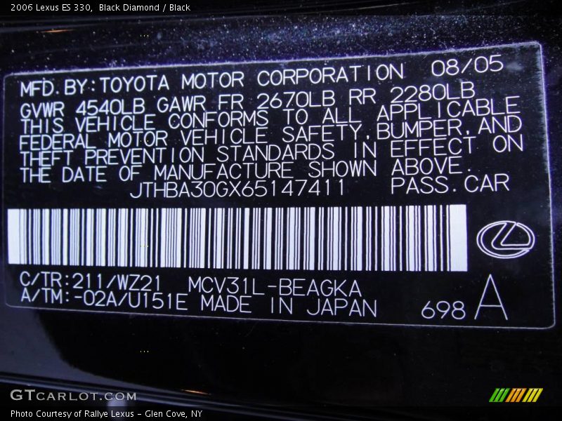 Black Diamond / Black 2006 Lexus ES 330