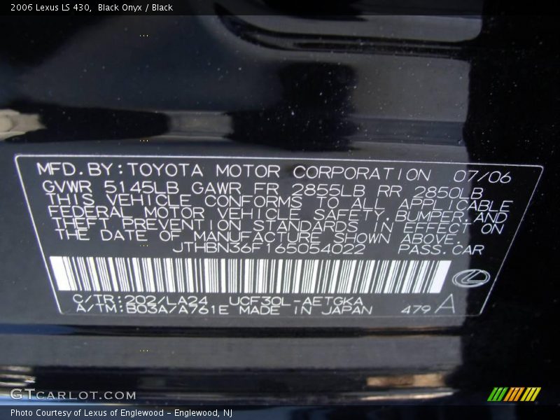Black Onyx / Black 2006 Lexus LS 430