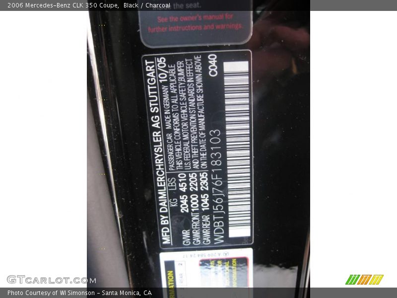 Black / Charcoal 2006 Mercedes-Benz CLK 350 Coupe