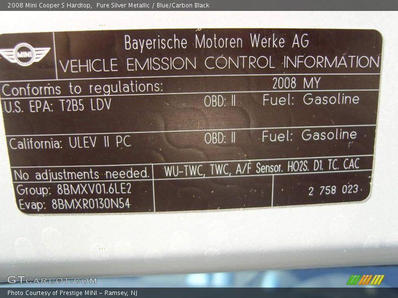 Pure Silver Metallic / Blue/Carbon Black 2008 Mini Cooper S Hardtop