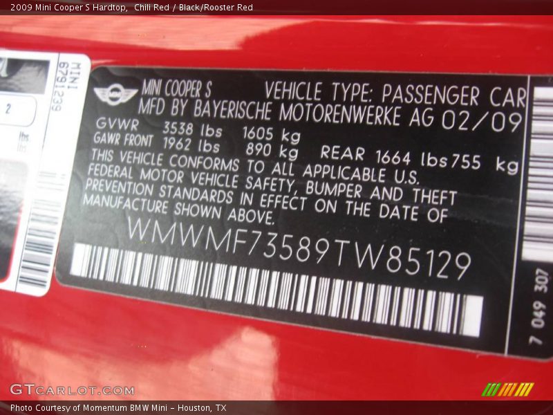 Chili Red / Black/Rooster Red 2009 Mini Cooper S Hardtop