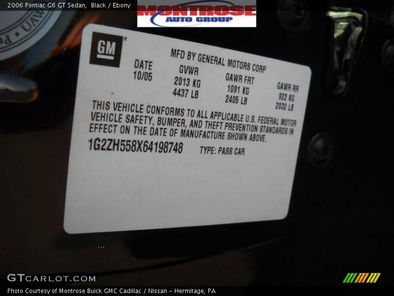 Black / Ebony 2006 Pontiac G6 GT Sedan