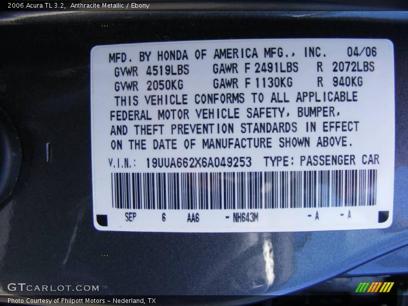 Anthracite Metallic / Ebony 2006 Acura TL 3.2