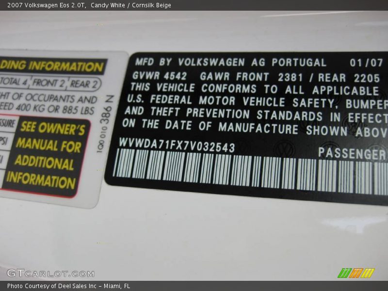 Candy White / Cornsilk Beige 2007 Volkswagen Eos 2.0T