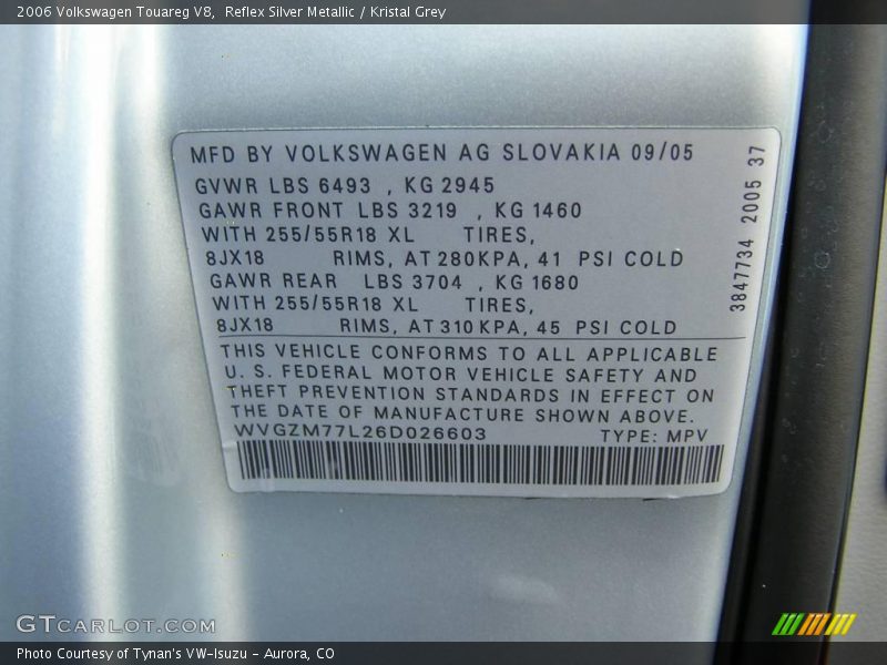 Reflex Silver Metallic / Kristal Grey 2006 Volkswagen Touareg V8