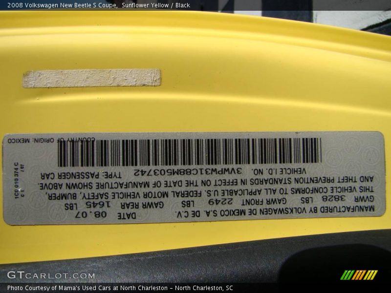 Sunflower Yellow / Black 2008 Volkswagen New Beetle S Coupe