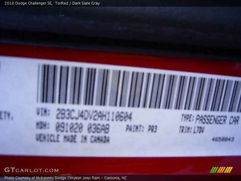 TorRed / Dark Slate Gray 2010 Dodge Challenger SE