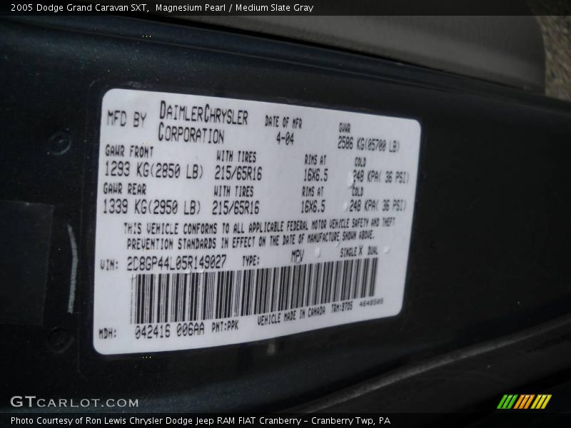 Magnesium Pearl / Medium Slate Gray 2005 Dodge Grand Caravan SXT
