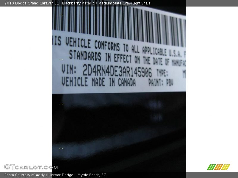 Blackberry Metallic / Medium Slate Gray/Light Shale 2010 Dodge Grand Caravan SE