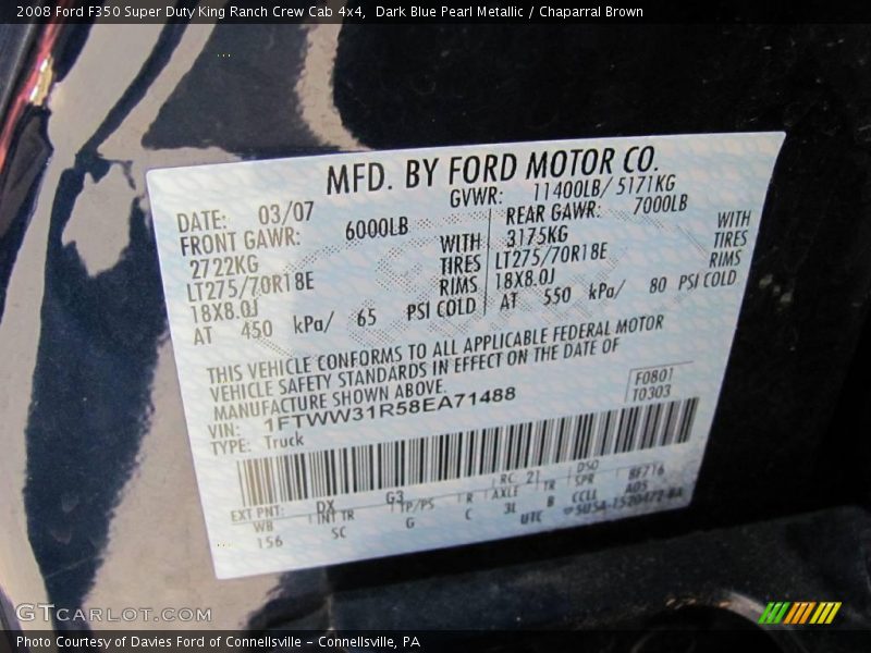 Dark Blue Pearl Metallic / Chaparral Brown 2008 Ford F350 Super Duty King Ranch Crew Cab 4x4
